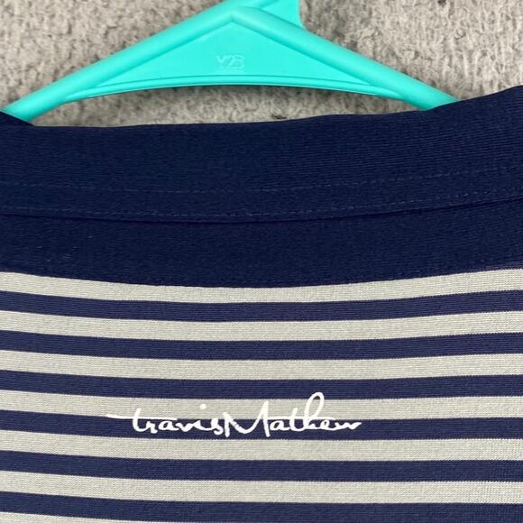 Travis Mathew Golf Polo Shirt Men's 2XL Navy Gray Striped Causal Performance - Picture 14 of 14